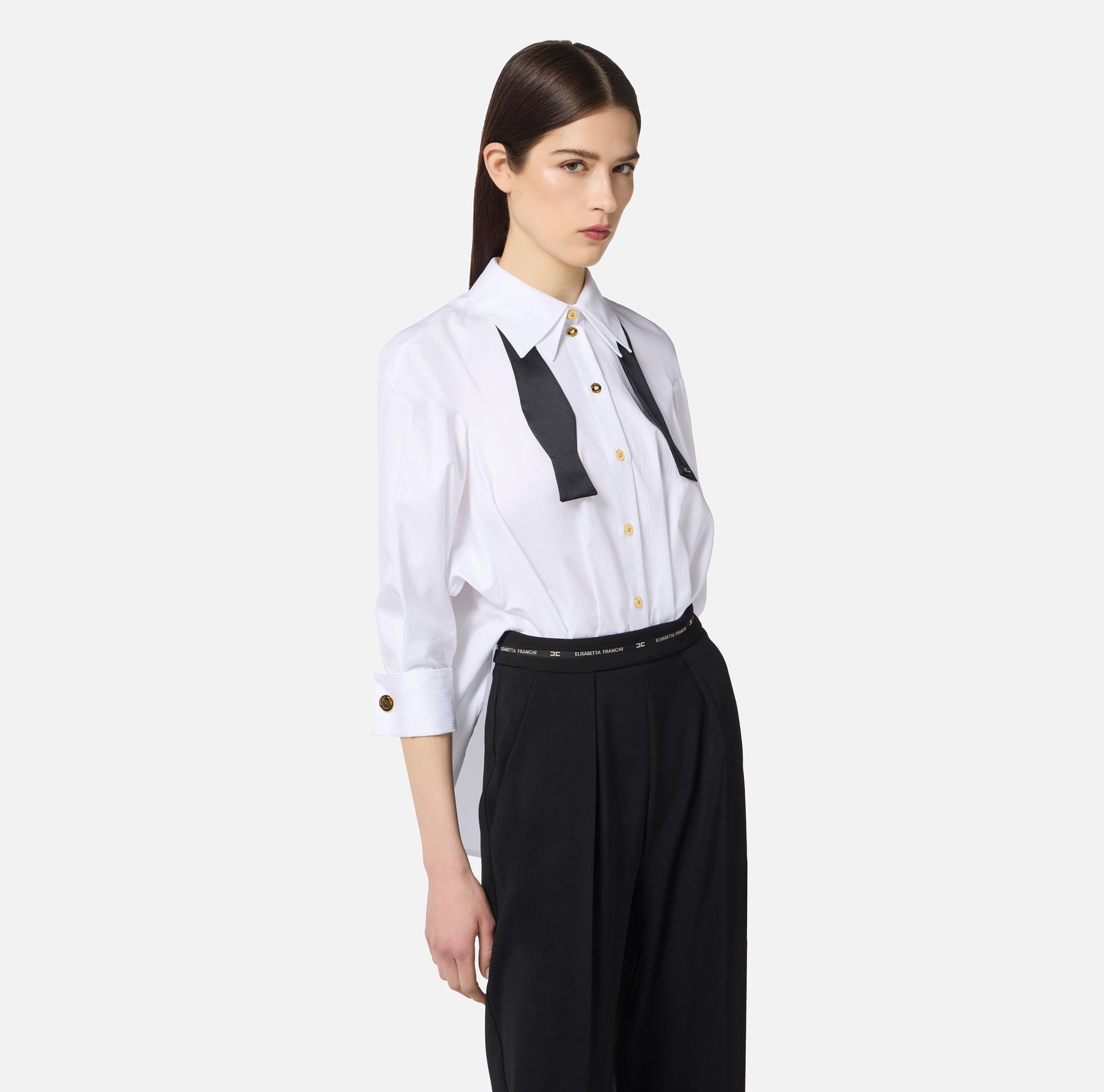 Elisabetta Franchi – Tuta in popeline di cotone e pantalone in crêpe leggero