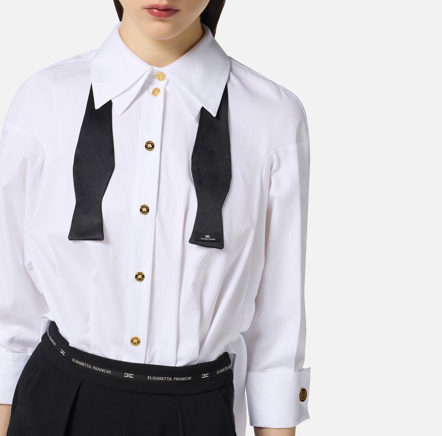 Elisabetta Franchi – Tuta in popeline di cotone e pantalone in crêpe leggero