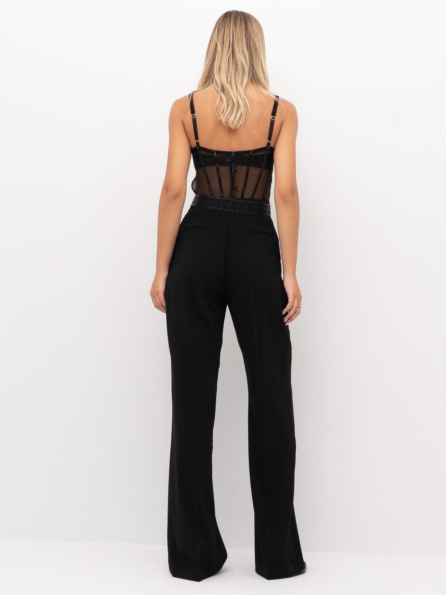 Elisabetta Franchi Tuta longuette con bustier in tulle e cintura