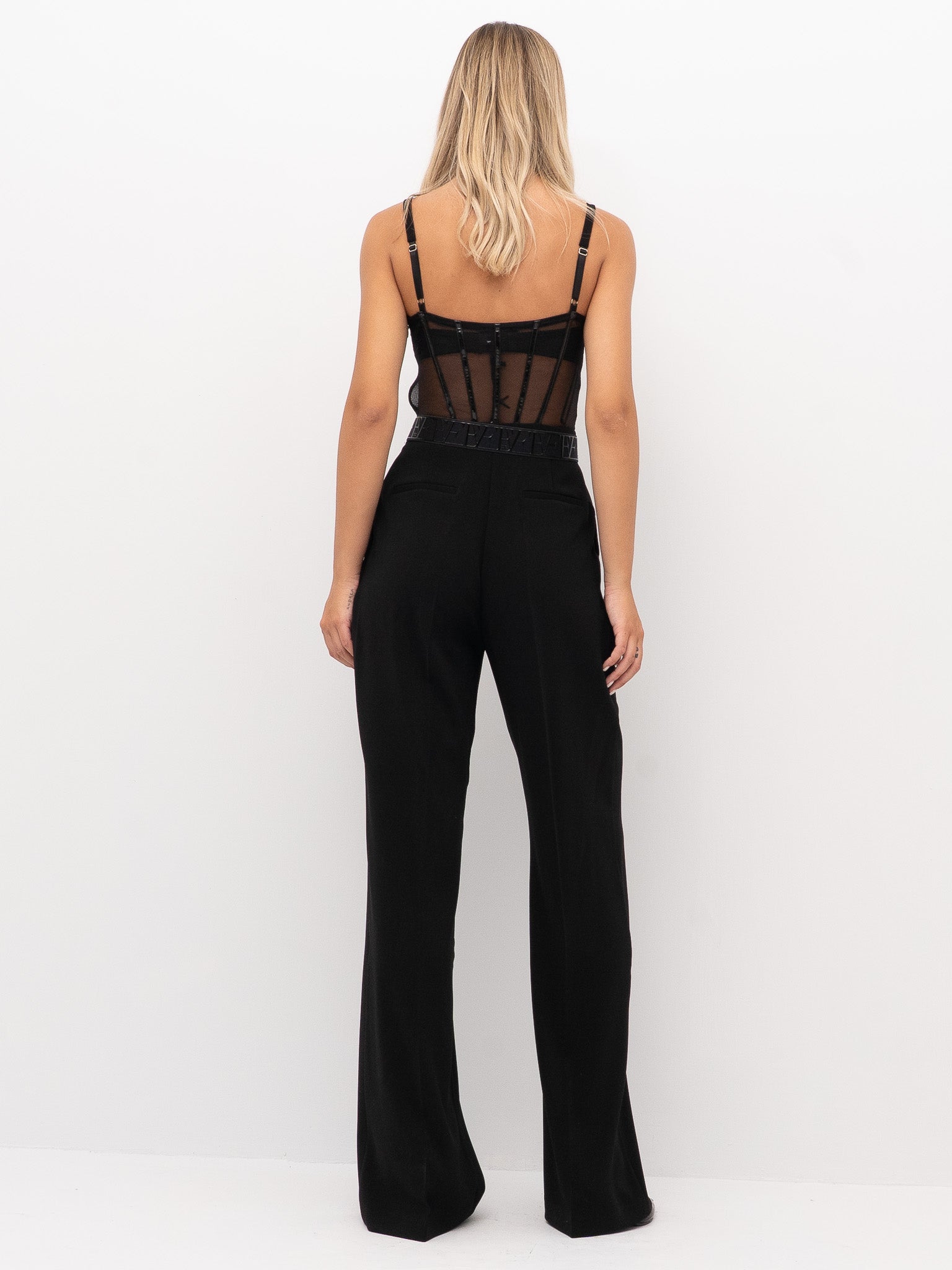Elisabetta Franchi Tuta longuette con bustier in tulle e cintura