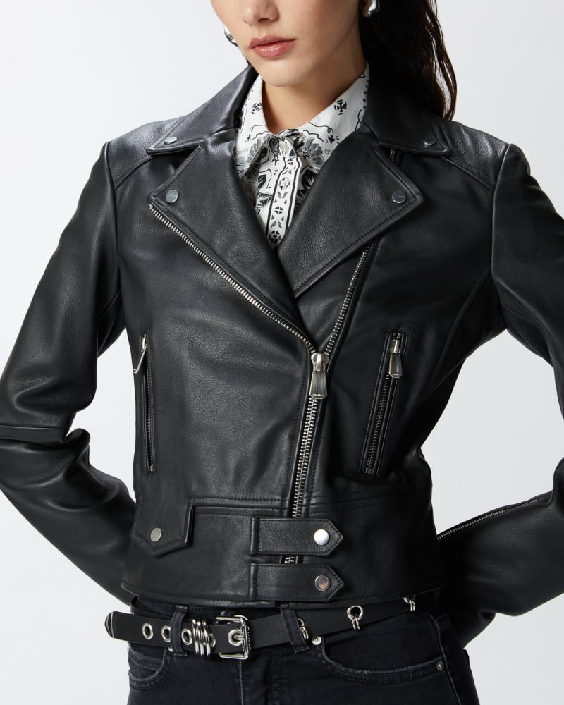 Giacca biker corta in nappa con zip