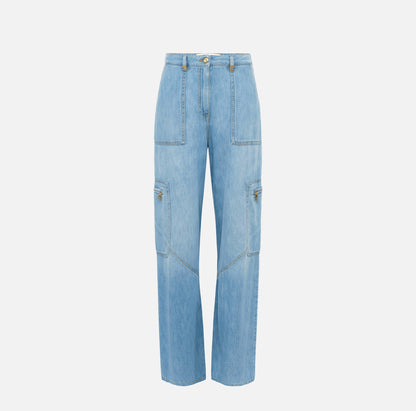 Jeans cargo con tasconi e dettaglio gioiello