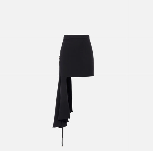 Minigonna in crêpe asimmetrica con lacci criss-cross