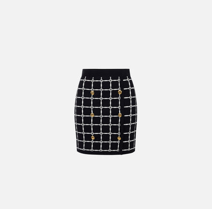 Minigonna in jacquard logo con bottoni dorati