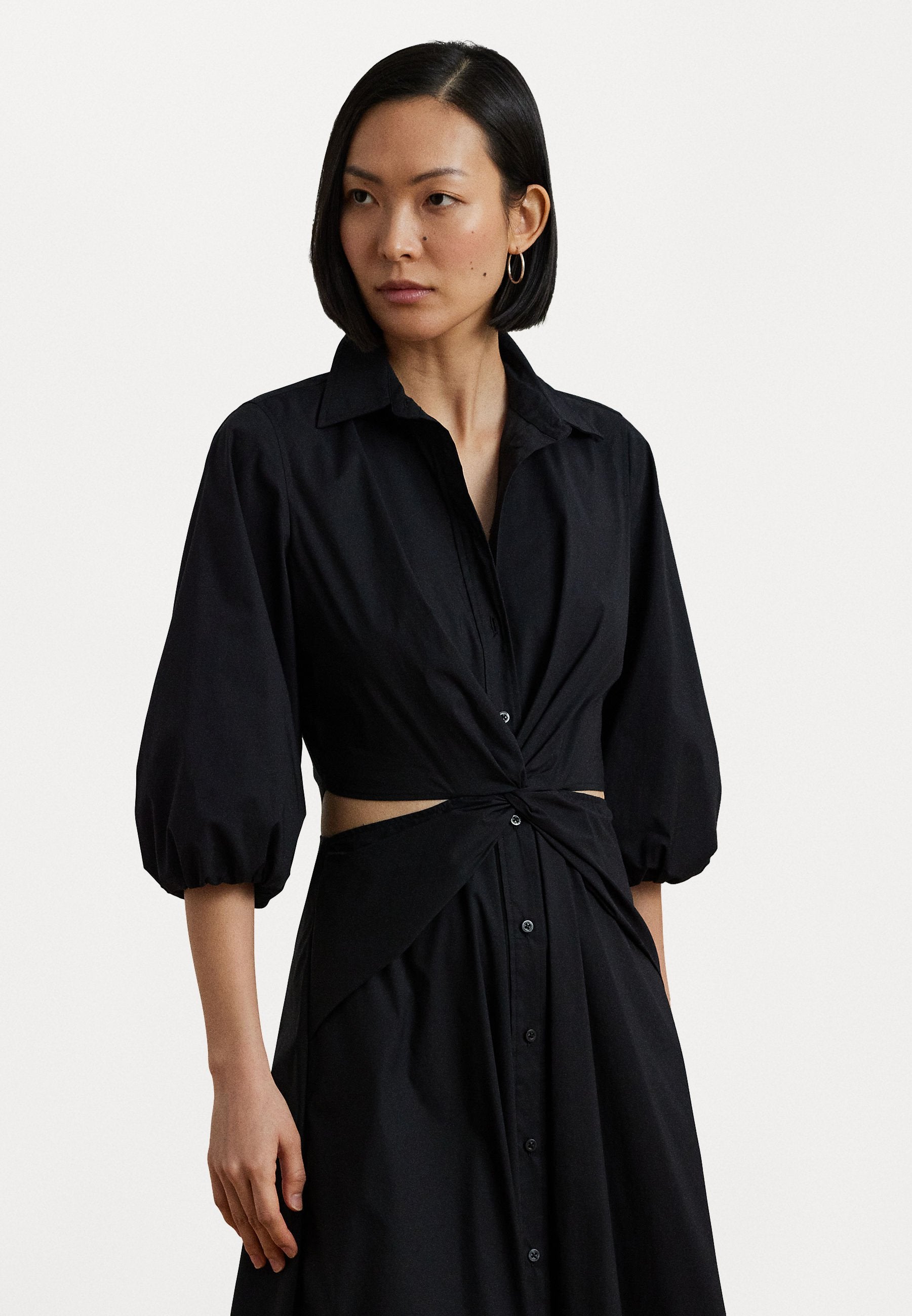 NALDA SILKY STRETCH COTTON - Shirt dress - black