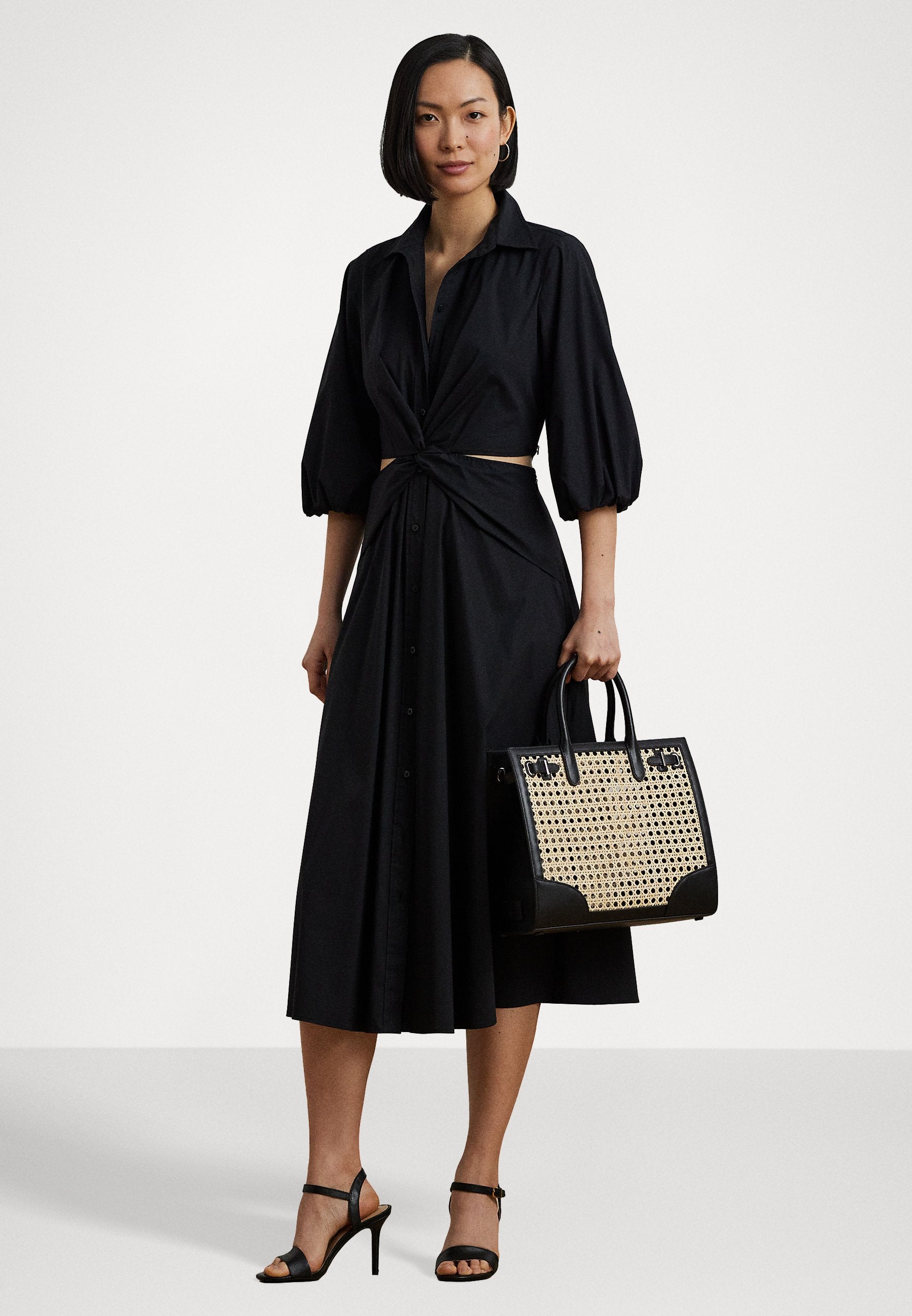NALDA SILKY STRETCH COTTON - Shirt dress - black