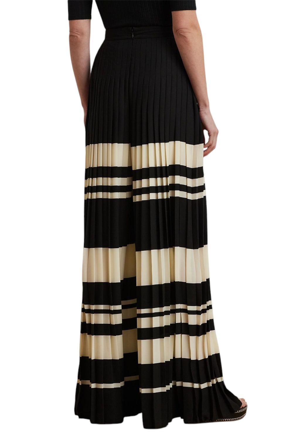 PANTALONI donna IN GEORGETTE PLISSETTATA A RIGHE avorio e nero