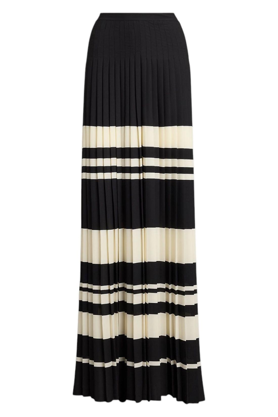 PANTALONI donna IN GEORGETTE PLISSETTATA A RIGHE avorio e nero