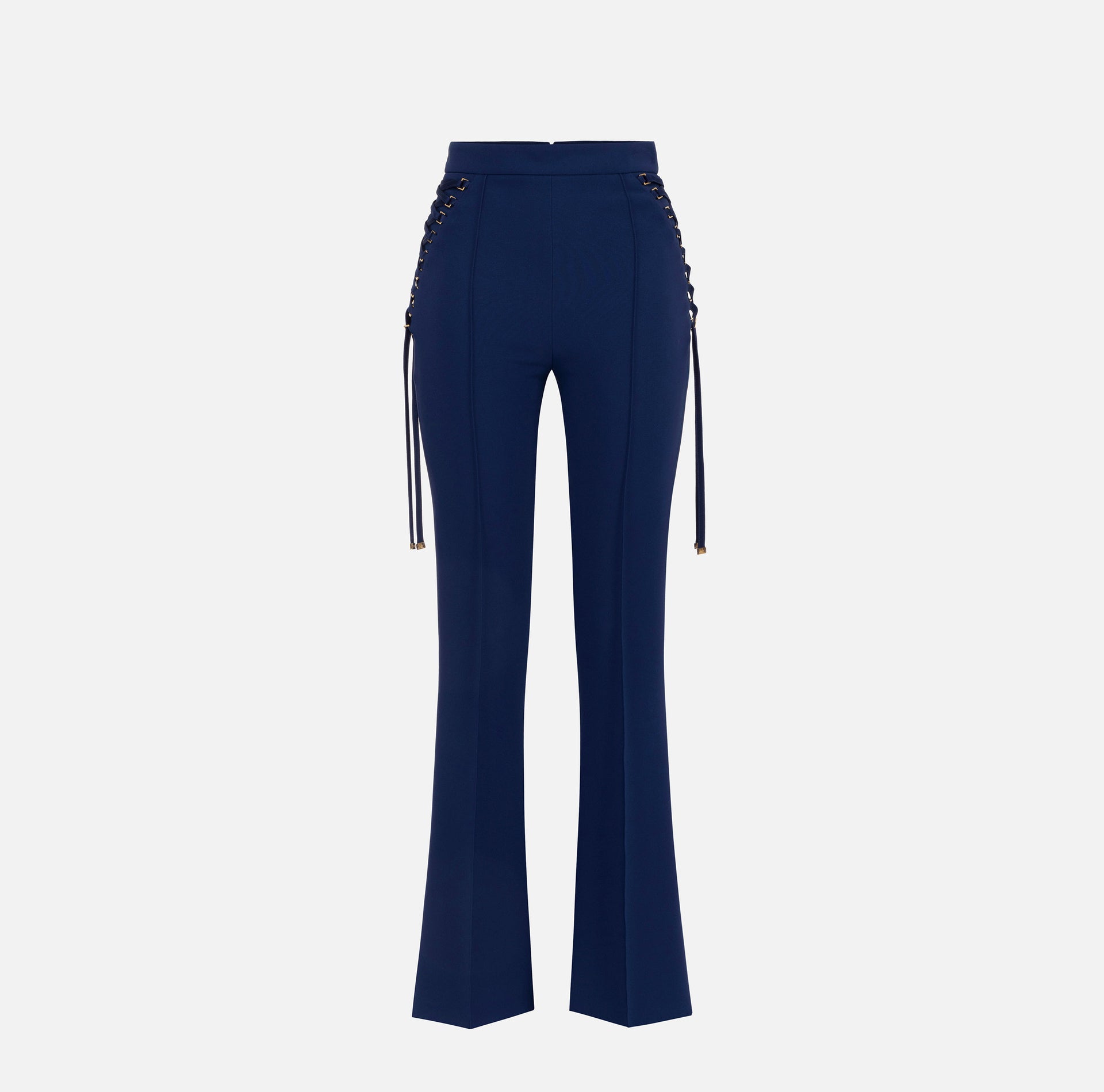 Pantaloni a zampa in crêpe con lacci criss-cross