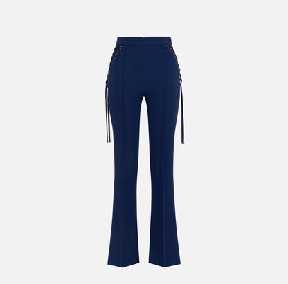 Pantaloni a zampa in crêpe con lacci criss-cross
