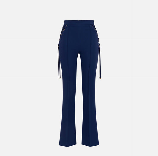 Pantaloni a zampa in crêpe con lacci criss-cross
