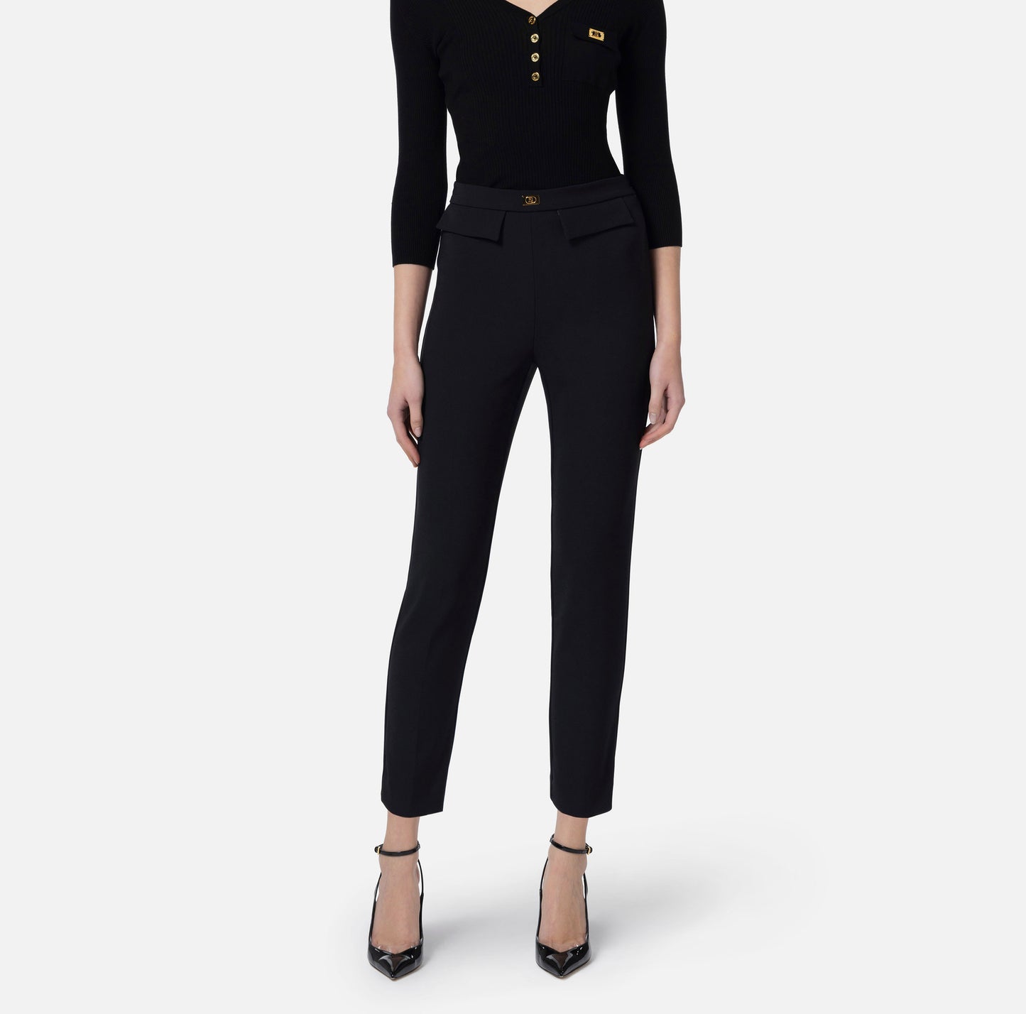 Pantaloni slim in crêpe con placca logo