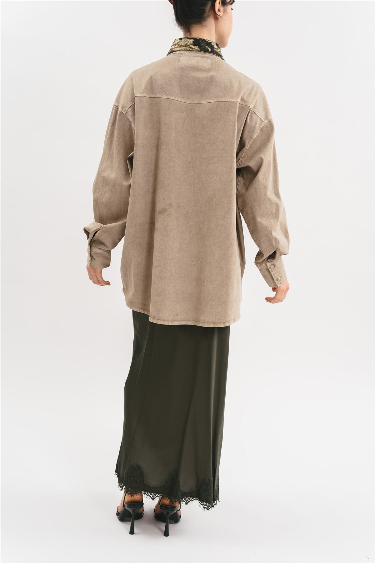 Pink Memories CAMICIA IN GABARDINA CON COLLO IN PAILLETTES