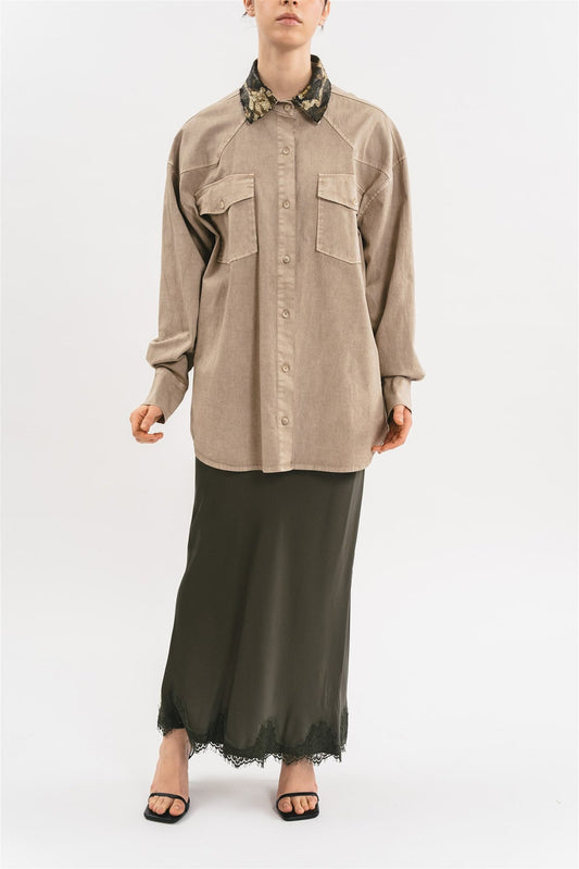 Pink Memories CAMICIA IN GABARDINA CON COLLO IN PAILLETTES