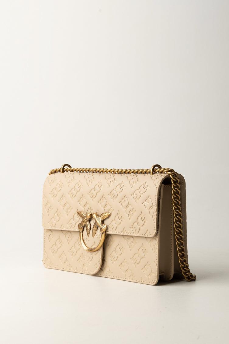 Pinko Borsa a Tracolla Love Bag con Pattern LogoBEIGE-GRIGIO FUMO-ANTIQUE GOLD
