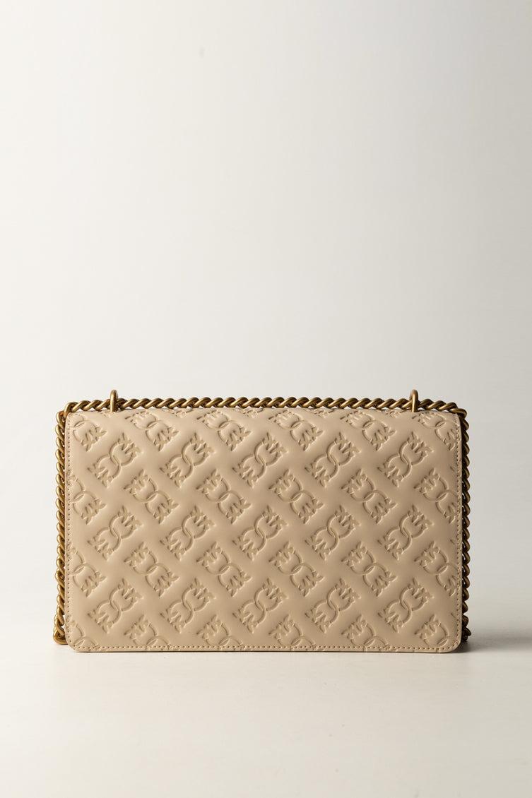 Pinko Borsa a Tracolla Love Bag con Pattern LogoBEIGE-GRIGIO FUMO-ANTIQUE GOLD