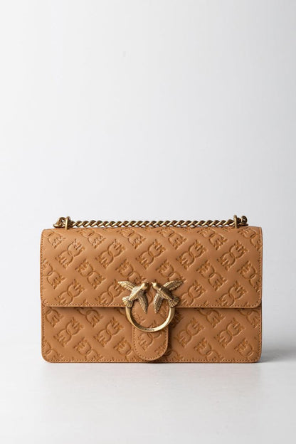 Pinko Borsa a Tracolla Love Bag con Pattern LogoBEIGE-GRIGIO FUMO-ANTIQUE GOLD