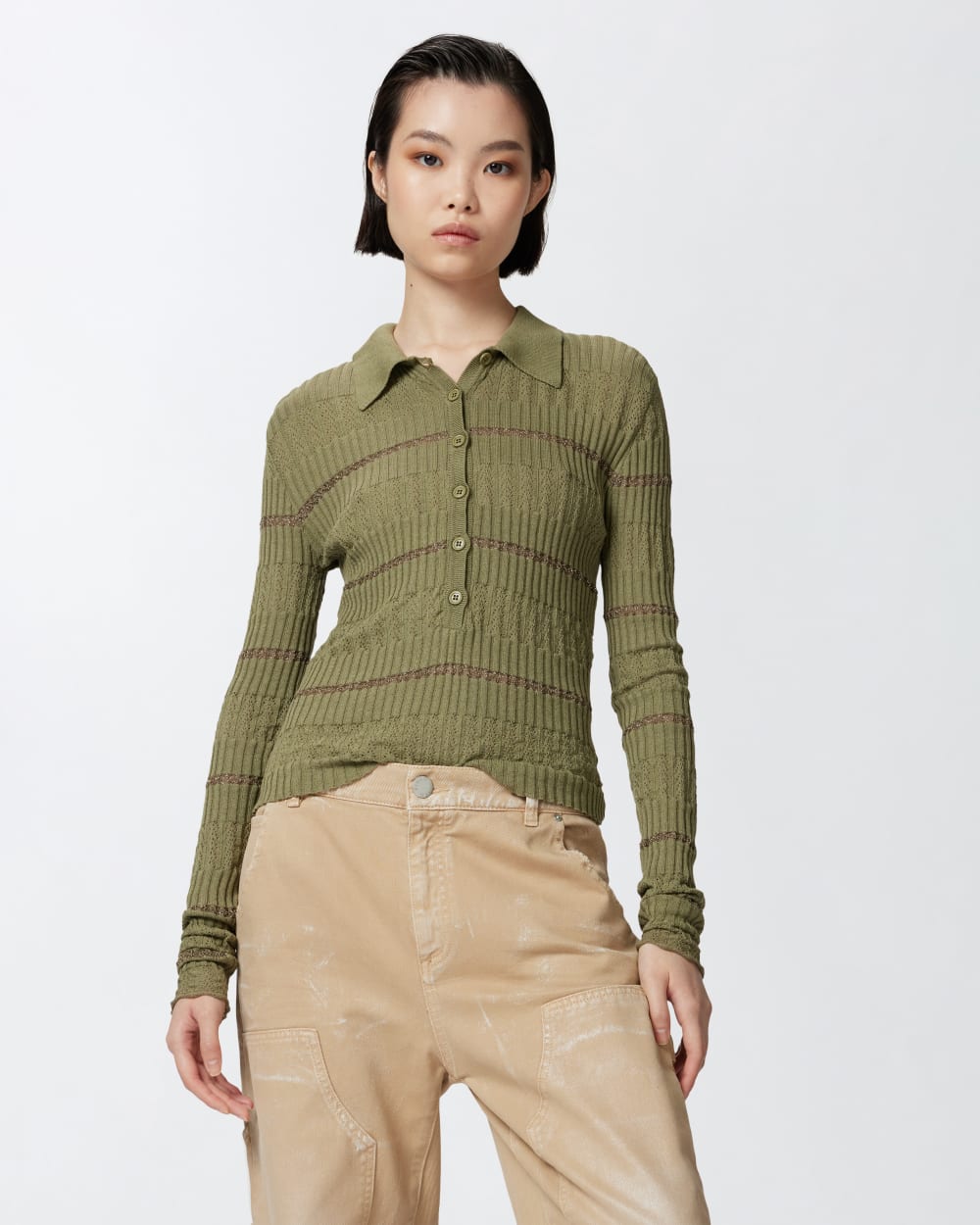 Polo maniche lunghe con riga metallizzata