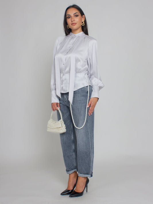 CAMICIA C/FIOCCO RASO SETA