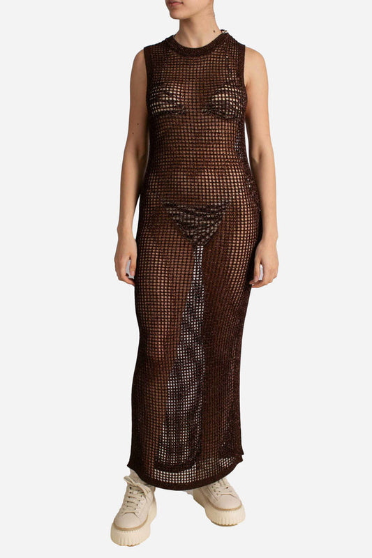 Saint Barth Abito lungo Eileen in rete crochet lurex brown