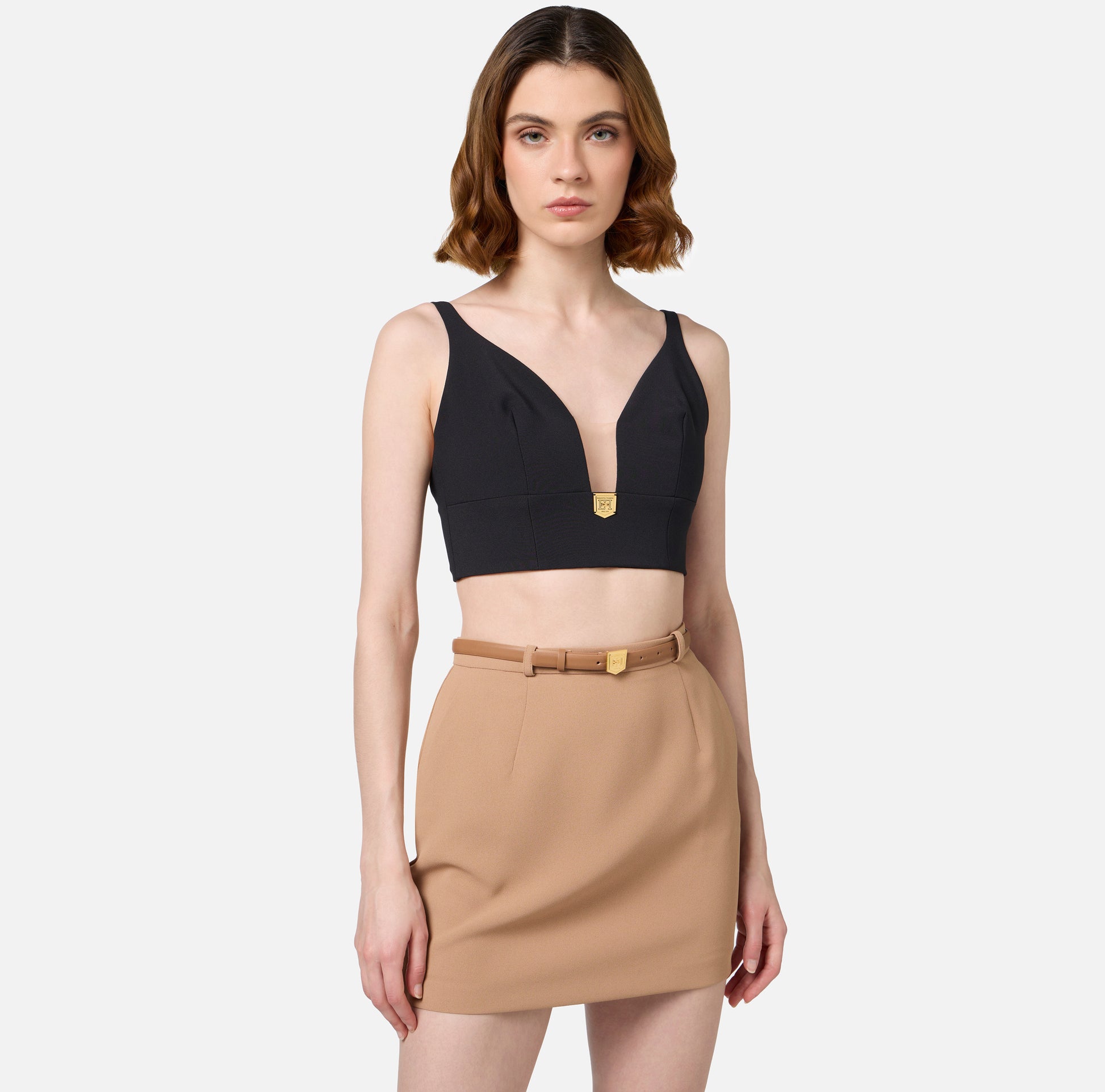 Top in doppio crêpe con placca logo