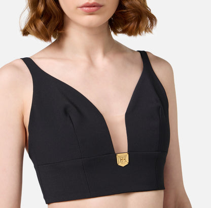 Top in doppio crêpe con placca logo