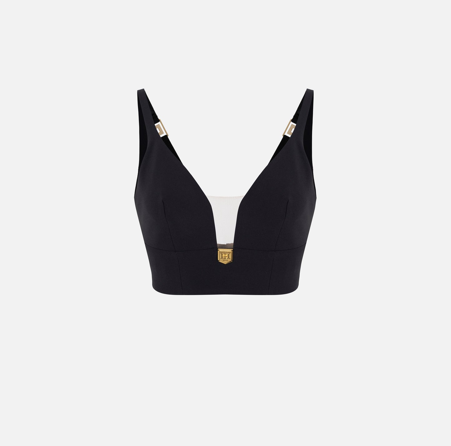 Top in doppio crêpe con placca logo