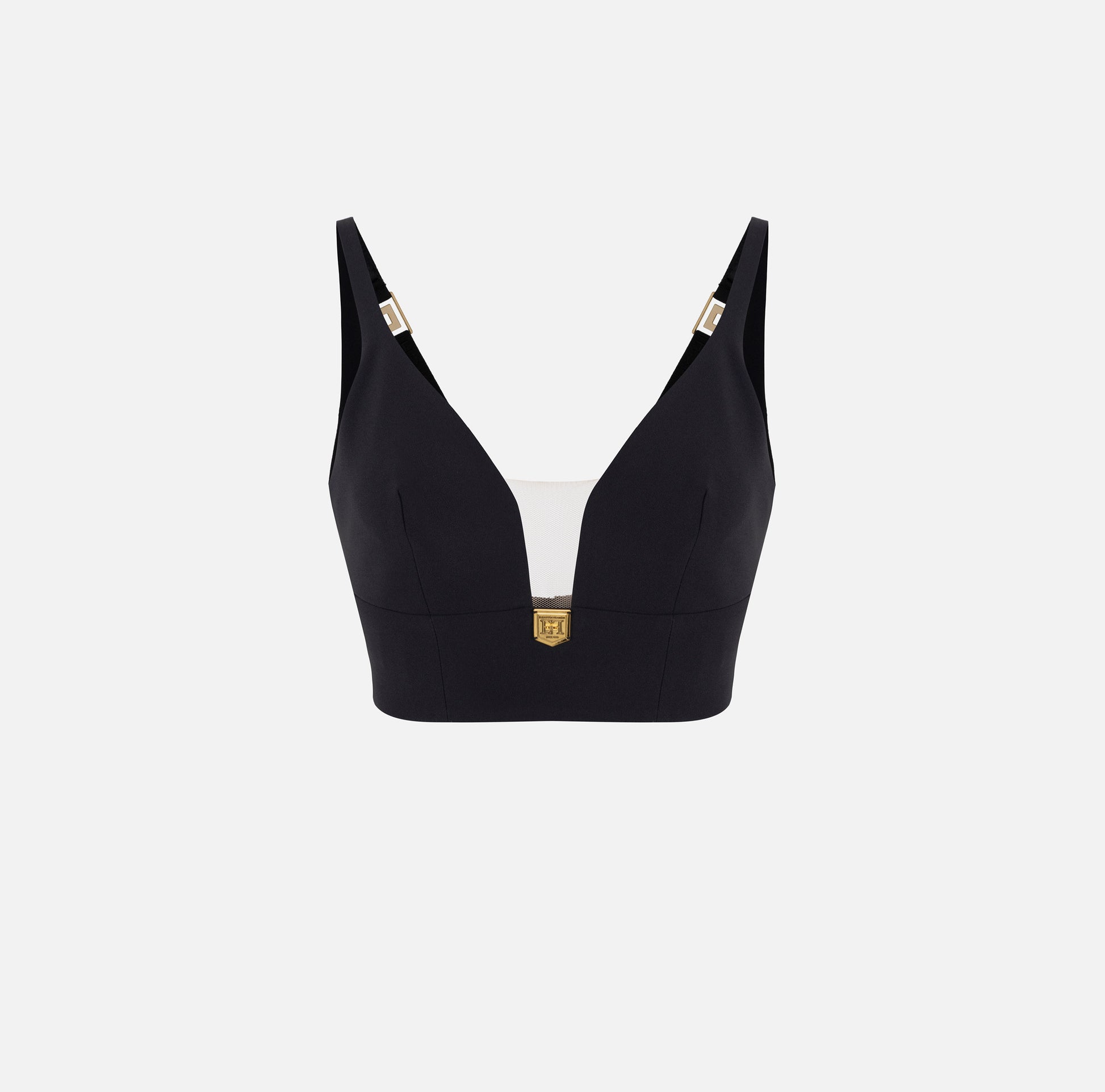 Top in doppio crêpe con placca logo